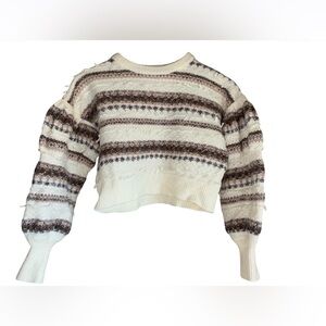 INTERMIX Cream Striped Cropped Knit Sweater